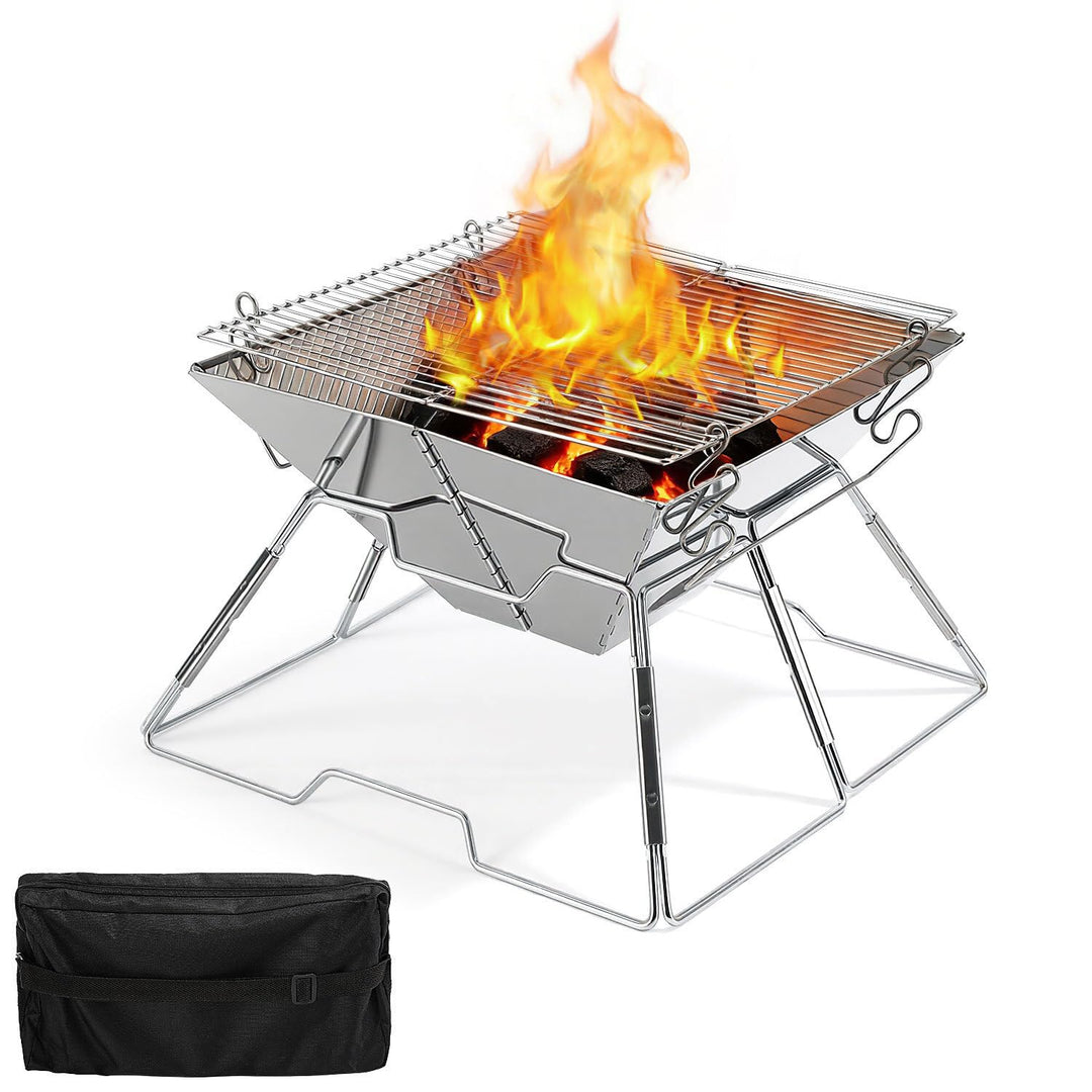 Faltbarer Grill aus 304 Edelstahl, Klappgrill mit Höhenverstellbarem Grillrost, Camping Grill kompak