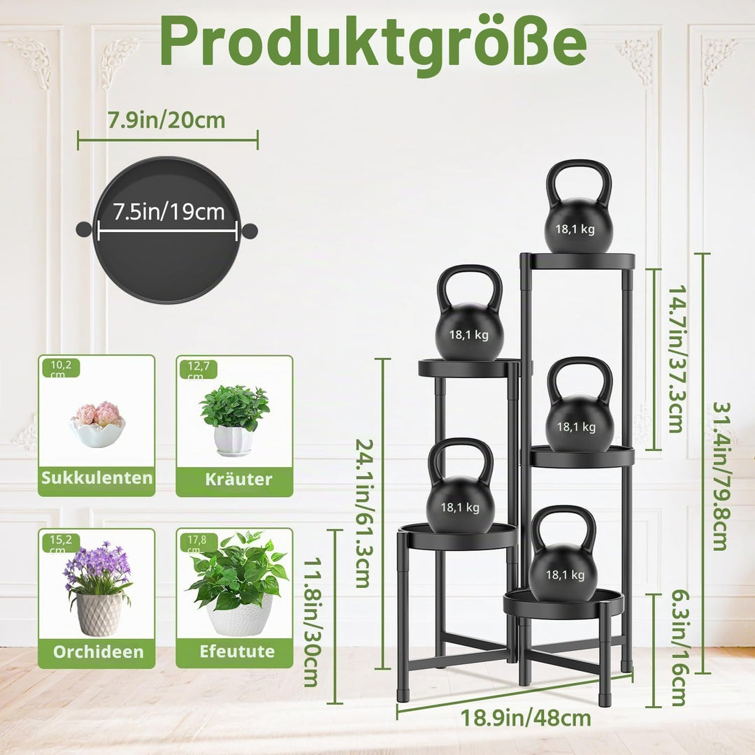 iDavosic.ly 5 Etagen Metall Pflanzenständer Blumentopfständer, Mehrstöckig Pflanzenregal Blumenregal