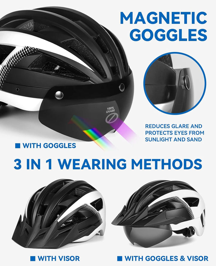 Fahrradhelm mit Visier für Herren Damen, Leichte Fahrradhelm mit Magnetischem Brille und USB-Aufladu
