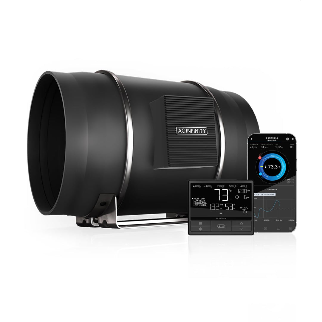 AC Infinity CLOUDLINE PRO T10 – Leises Inline-Lüftersystem 250 mm mit Temperatur-/Feuchtigkeits-VPD-