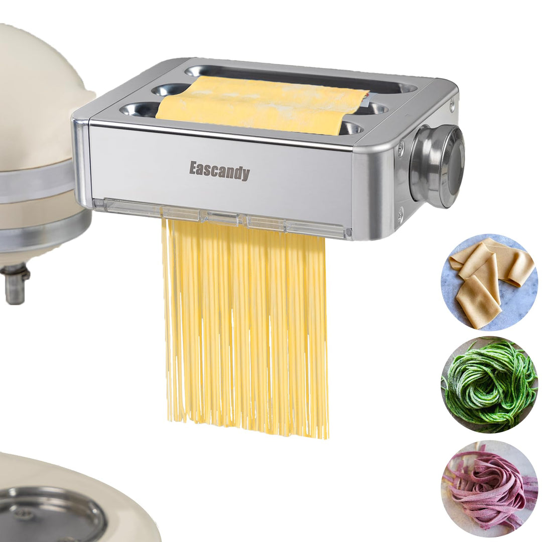 Eascandy All Metal Pasta Maker Attachment for KitchenAid, 3 in 1 Pasta Attachment for Kitchen Aid St