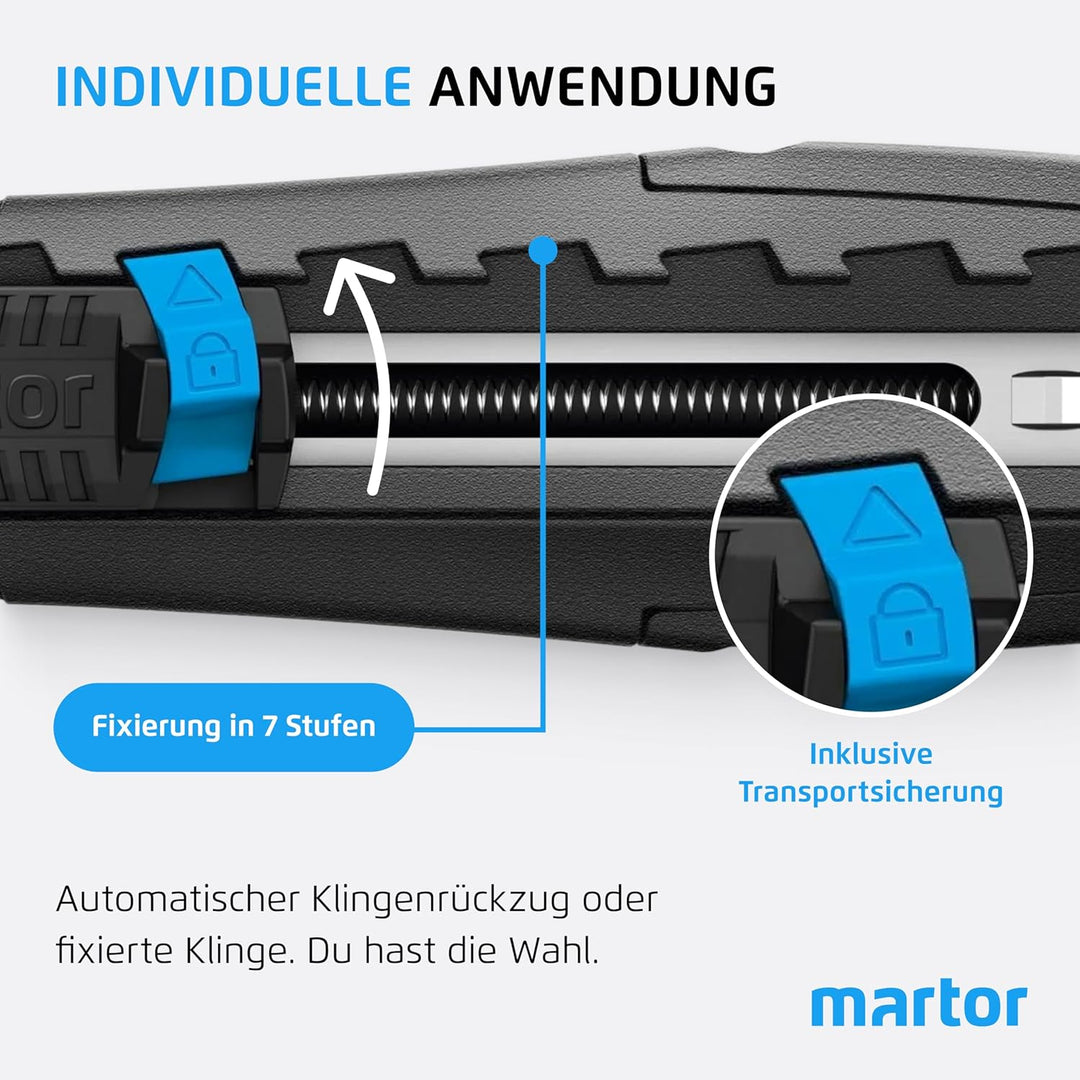 MARTOR SECUBASE Black Edition I Premium Sicherheitsmesser mit Klingenrückzug & extra langer Carbonst