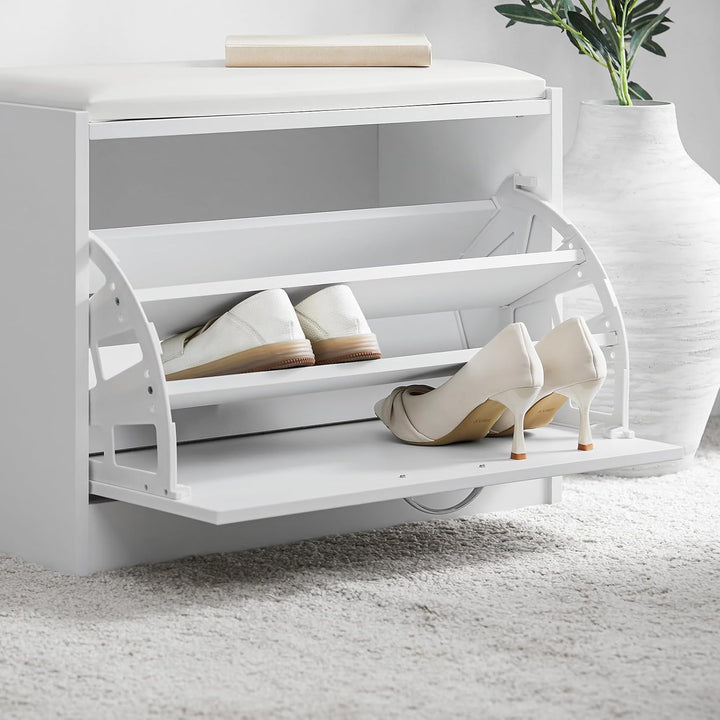 SoBuy FSR16-W Schuhbank mit Sitzkissen Sitzbank Schuhregal Schuhkipper mit 1 Klappe BHT ca.: 60x48x3