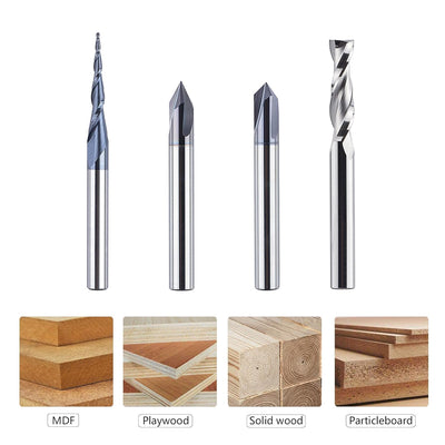 SpeTool 4 Stück Fräser Set 6 MM Schaft Vollhartmetall VHM CNC Fräser V-Nutfräser für Holz Gravur