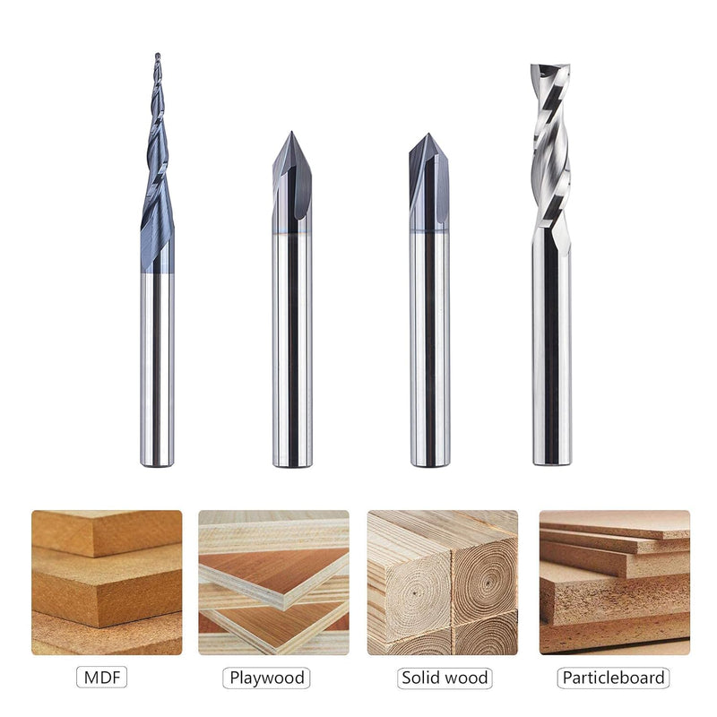 SpeTool 4 Stück Fräser Set 6 MM Schaft Vollhartmetall VHM CNC Fräser V-Nutfräser für Holz Gravur
