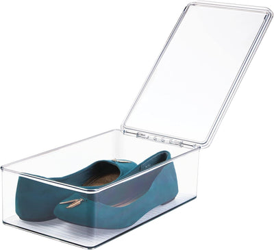 mDesign 2er-Set stapelbarer Schuhkasten mit Deckel – praktischer Schuhkarton aus Kunststoff – ideal
