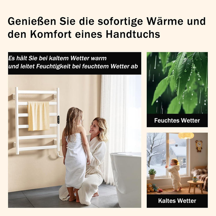 Handtuchheizkörper Elektrisch, Badheizkörper Handtuchhalter, Wählbare Temperatur, Touch Control LED-