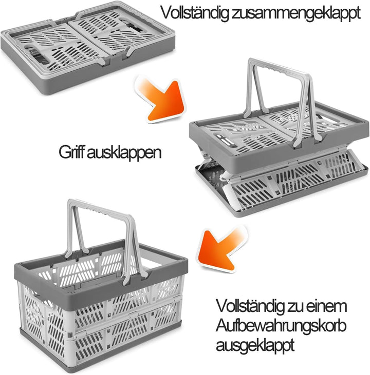 Klappbox mit Griff, 42.5*33*24cm Faltbarer Einkaufskorb, Plastik Tragbarer Klappkiste, Klappkorb für