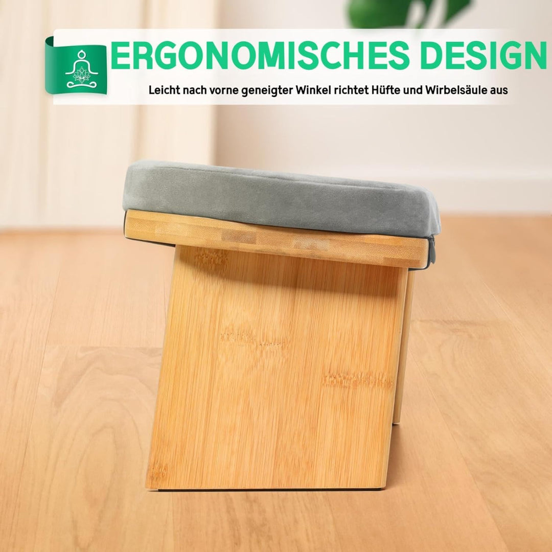 Hihealer Meditationsbank – Klappbare Ergonomische Bambus-Meditationsbank mit Bequemem Kissen, zum Kn