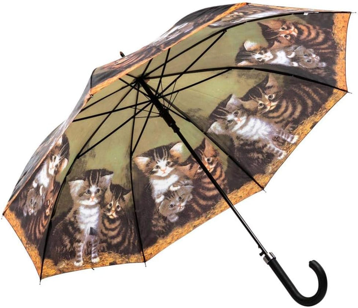 LUCKYWEATHER Regenschirm Stockschirm Damen Motiv J. C. Wilsion Four Kittens Auf-Automatik I Stockreg