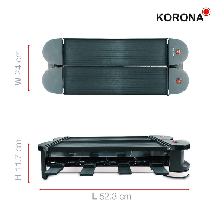 Korona 45072 Klappbares Raclette für 8 Personen | 2-in-1-Raclette mit 8 Pfannen & Spateln | Mit Anti