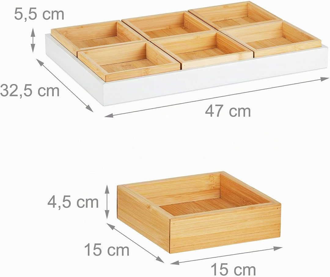 Relaxdays Snackschalen Set, mit Serviertablett, Bambus, 6 Schälchen, Chips, Nüsse &amp; Süssigkeiten, Se
