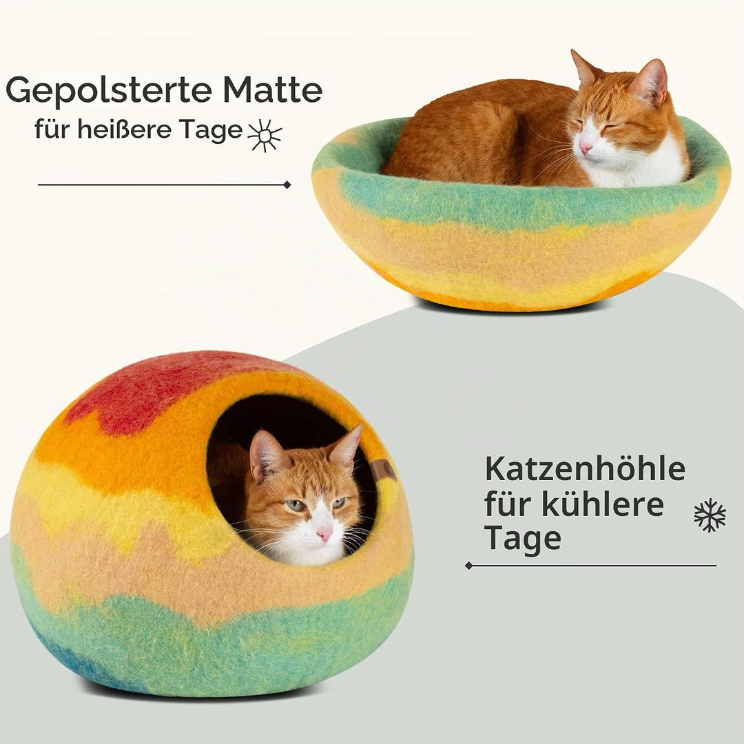 MEOWFIA Katzenbett aus Merinowolle – Handgefilztes, Umweltfreundliches Katzenbett für Katzen &amp; Kätzc