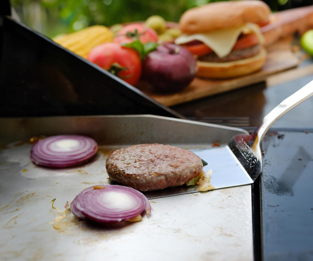 AMZBBQ® Premium Plancha Set - 40 x 30 cm - Grillplatte für Gas- & Kohlegrill - 4,8 mm massiver Edels