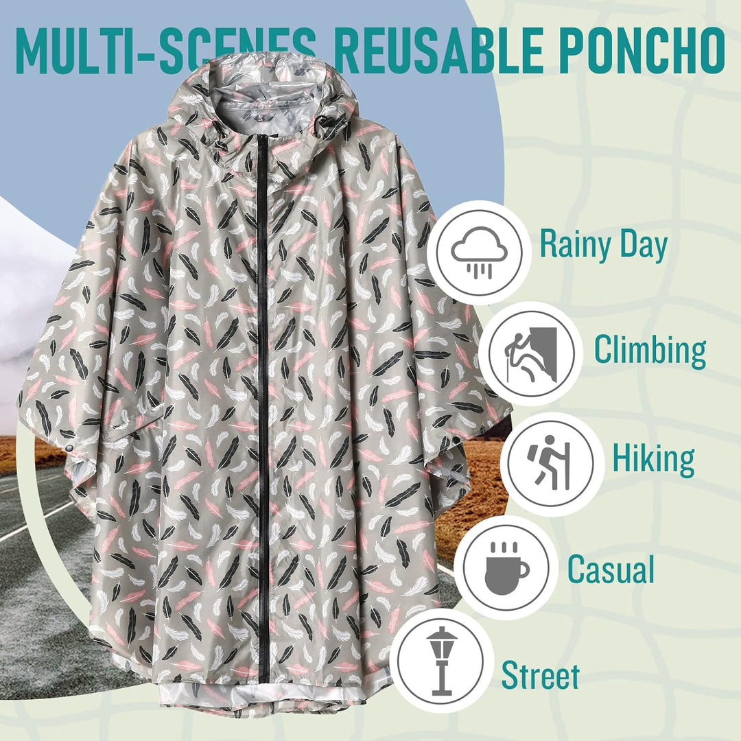 Regen Poncho Jacke Mantel für Erwachsene mit Kapuze wasserdicht mit Reissverschluss im Freien Feder