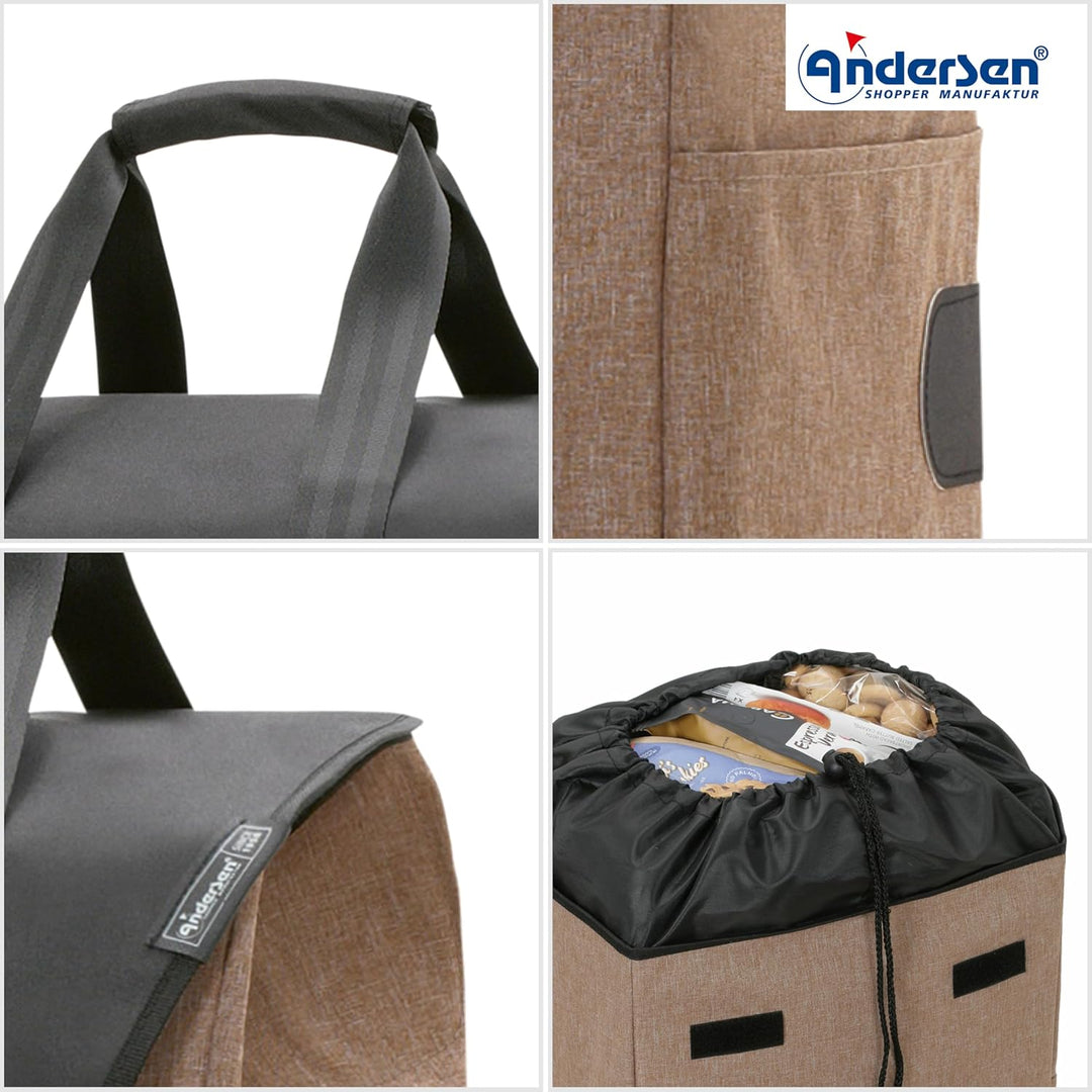 ANDERSEN Einkaufstrolley - Komfort Shopper Senta 2.0 Sand 49 L Einkaufswagen, stilvoll, wasserabweis