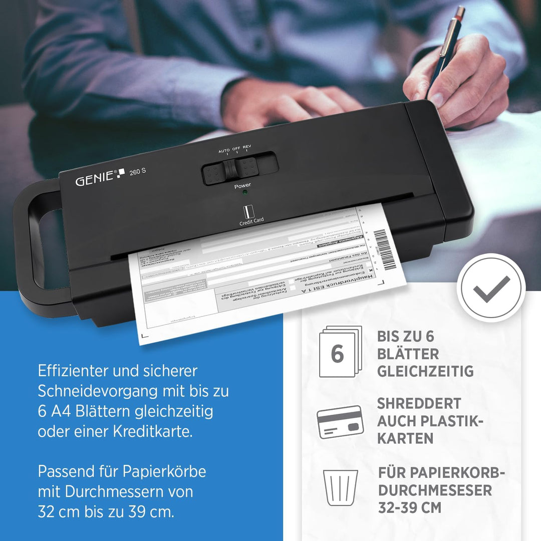 Genie 206 S Aktenvernichter-Aufsatz für sämtliche Papierkörbe geeignet, bis zu 6 Blatt,6 mm breite S