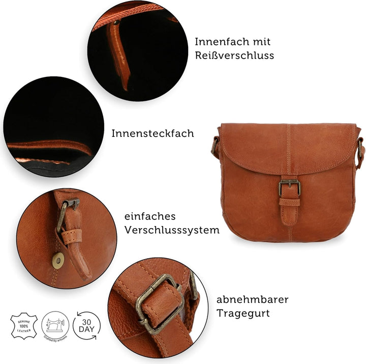 Gusti Leder Umhängetasche Candice | Handgefertigte Ledertasche Damen für Alltag & Freizeit I Elegant