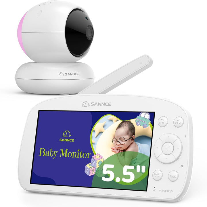 SANNCE Babyphone mit Kamera und Nachtlicht, 720P 5,5'' Baby Monitor PTZ, IR-Nachtsicht, Fütterungser