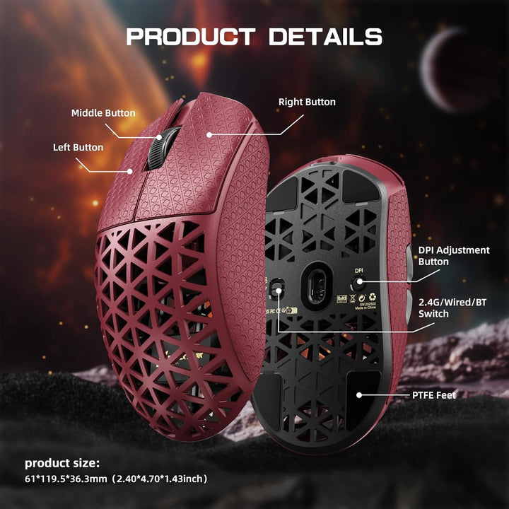 ATTACK SHARK R5 Ultra Carbonfaser HyperSpeed Kabellose Gaming-Maus, 39g Ultraleichte Maus mit Gripta