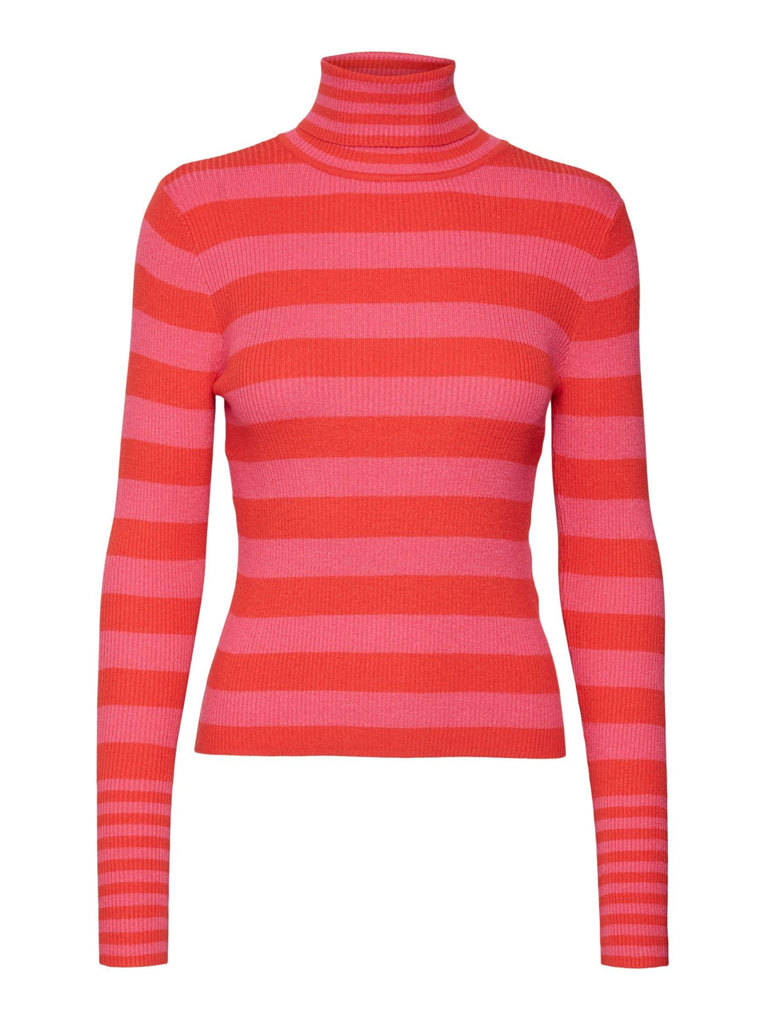 VERO MODA Damen Vmmaxine Ls Rollneck Boo Pullover L Tomato/Stripes:w. Fuchsia Purple, L Tomato/Strip