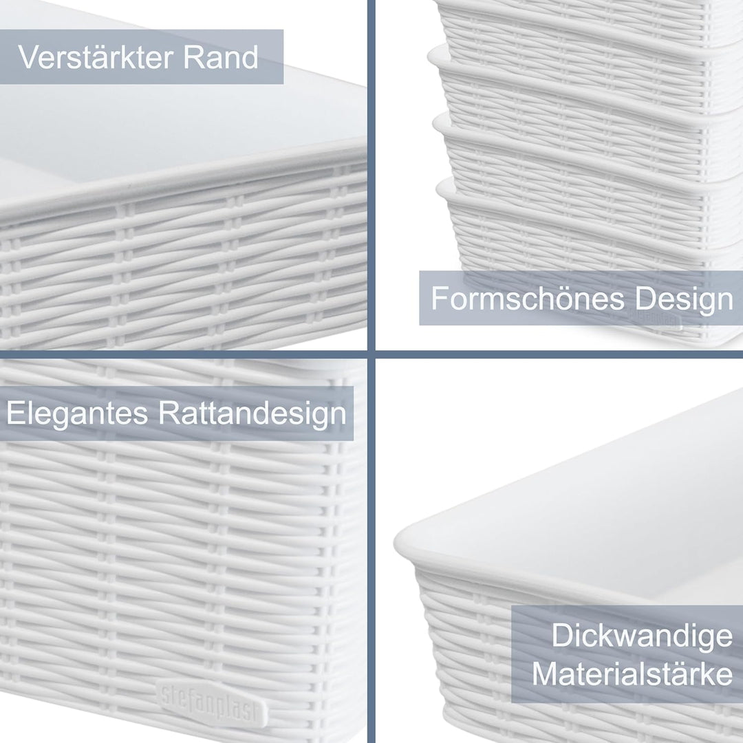 6x Aufbewahrungskörbchen 12 cm hoch GRAU Rattan-Optik- 35x28x12cm DINA4 - Ordnungskorb Ordnungsbox S