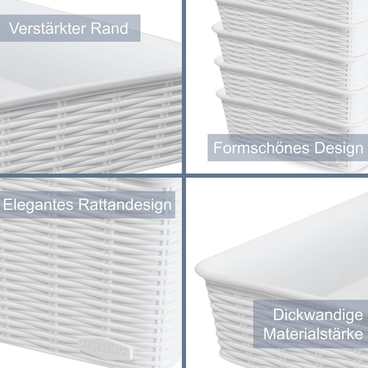 6x Aufbewahrungskörbchen 12 cm hoch GRAU Rattan-Optik- 35x28x12cm DINA4 - Ordnungskorb Ordnungsbox S