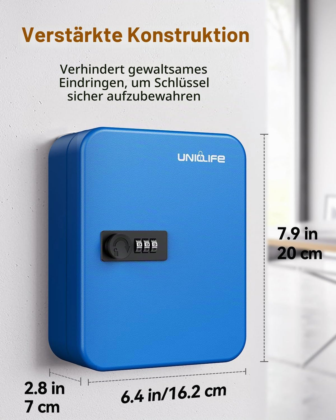 Uniclife 20 Fach Schlüsselbox mit Zahlenschloss und resettbarem Code, Blaue Digitale Sicherheitsbox