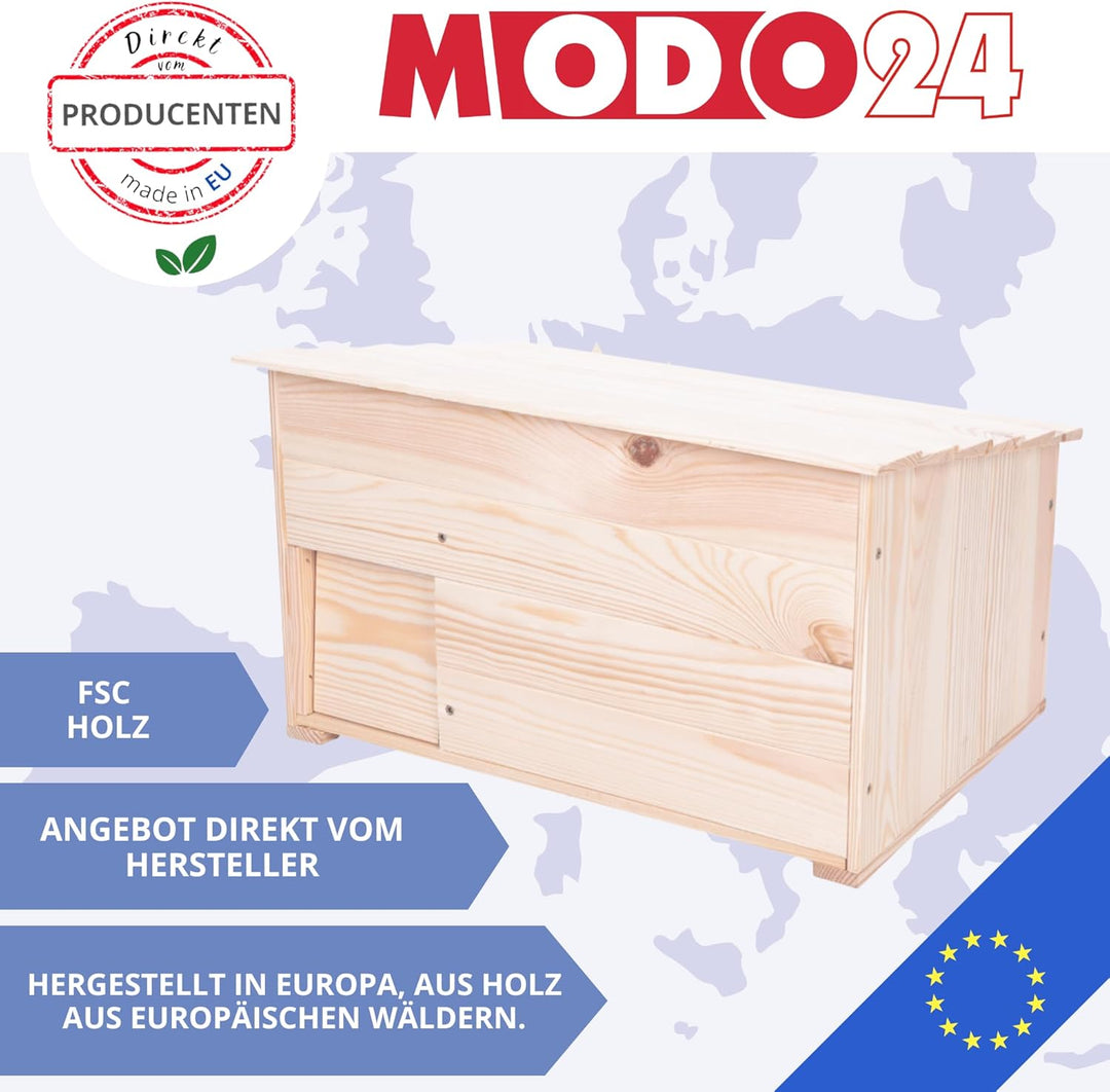 Igelhaus aus Holz, Stabiles Igel Winterquartier mit Labyrintheingang, Boden & Trennwand, Igelhütte/I