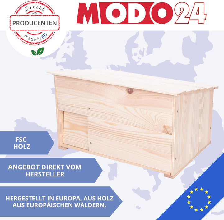 Igelhaus aus Holz, Stabiles Igel Winterquartier mit Labyrintheingang, Boden & Trennwand, Igelhütte/I