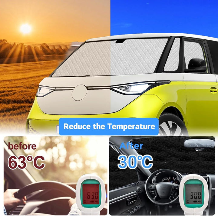 Thermomatte Fahrerhaus Innen Kompatibel mit VW ID Buzz 2022-2026, 5PCS SWB Faltbare Isolierte Sonnen