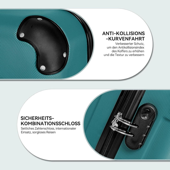 BEIBYE Hartschalen-Koffer Trolley Rollkoffer Reisekoffer Handgepäck 4 Rollen (M-L-XL-Set) (Dunkelgru