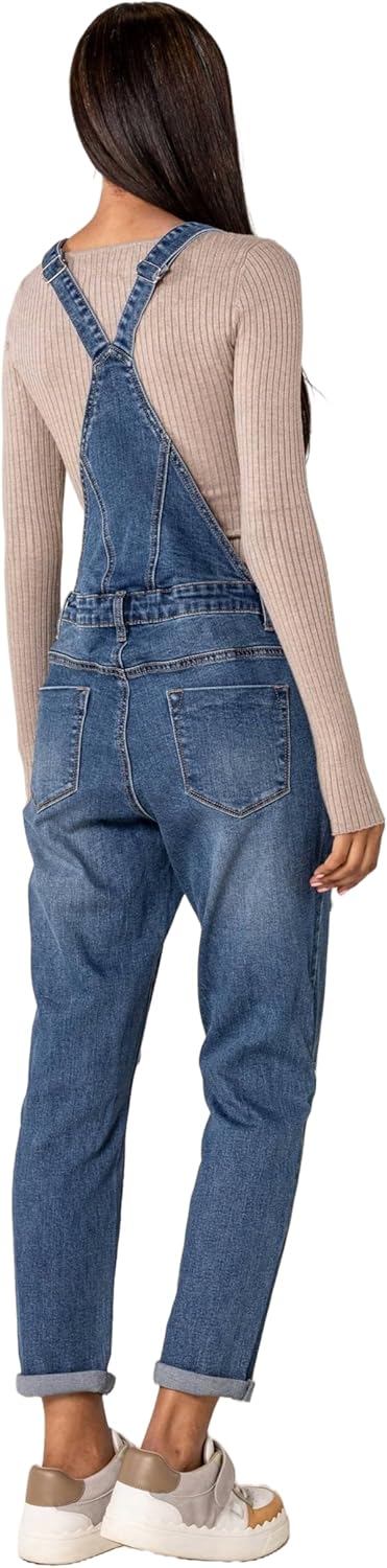 Nina Carter Damen Latzhose Jeans Boyfriend Denim Overall Jumpsuit Used-Look Sommeroverall M Blau (S5
