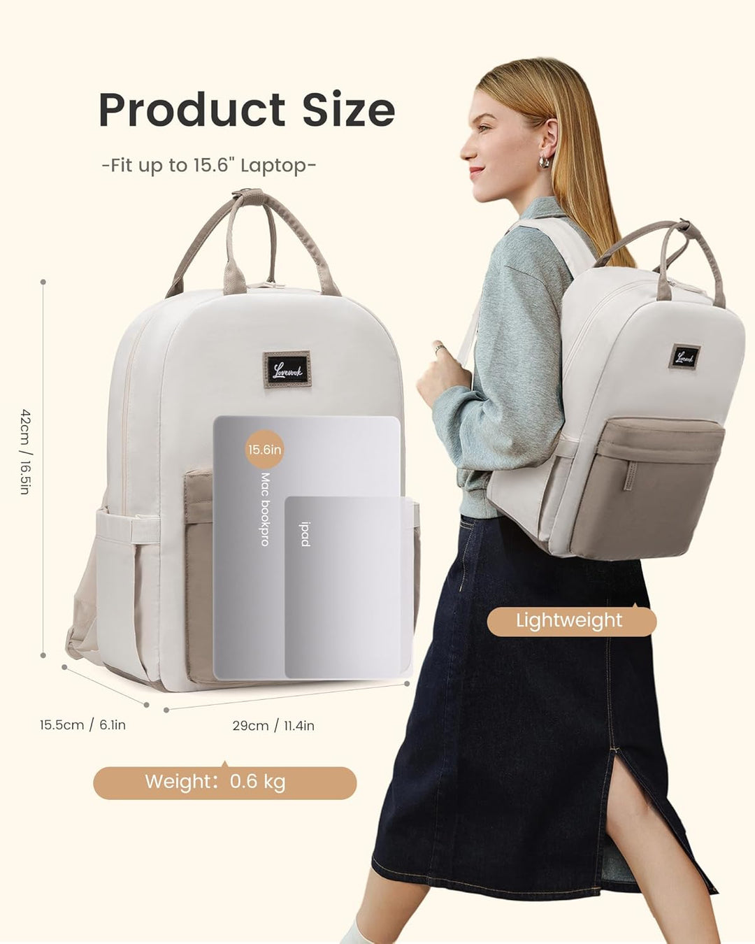 LOVEVOOK Rucksack Damen, Laptop Schulrucksack Teenager Schultasche Mädchen 15.6 Zoll Backpack Women