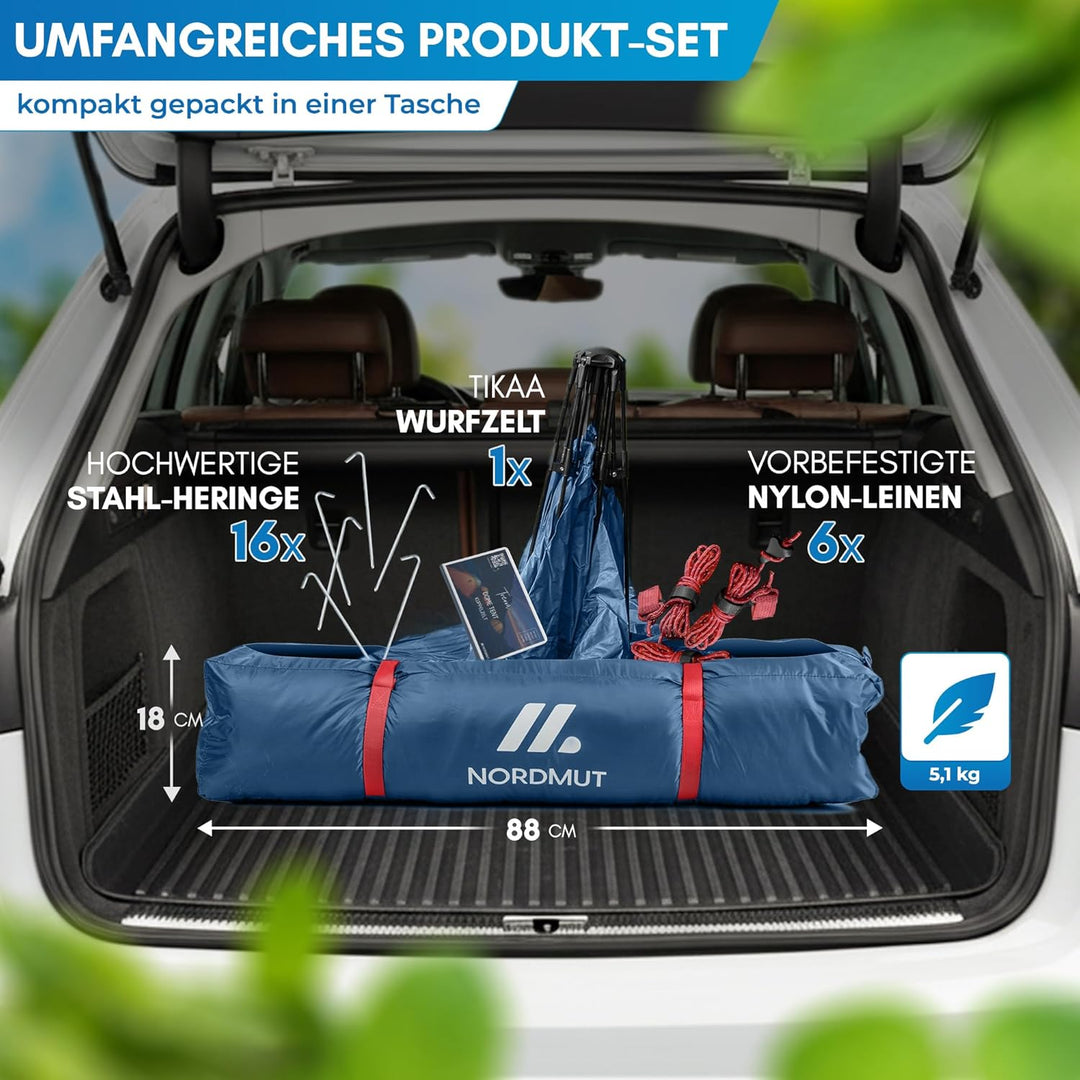 NORDMUT® Wurfzelt 2-4 Personen für blitzschnellen Aufbau – Pop Up Zelt 2-4 Personen wasserdicht &amp; UV