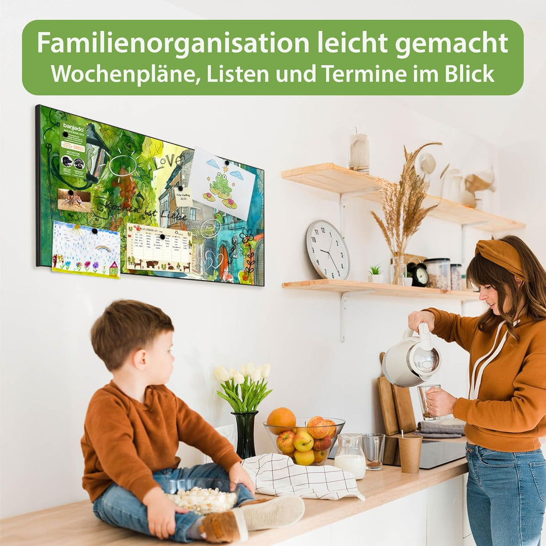 banjado Magnettafel schwarz 78 x 37cm / Magnetwand Metall/Magnetpinnwand als Memoboard/Pinnwand Magn