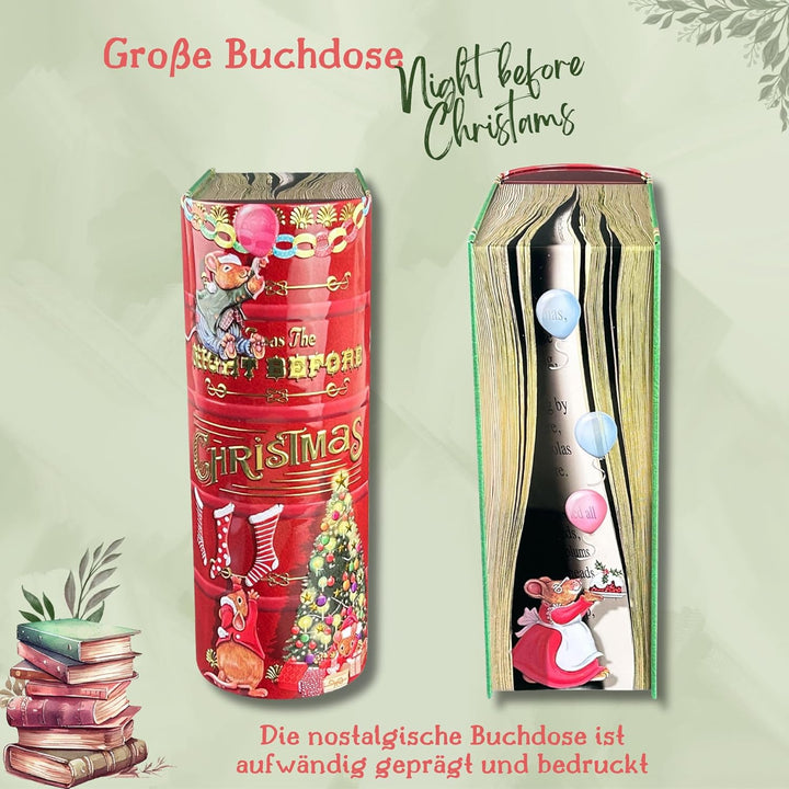 Grosse Buchdose Night Before Christmas - Aufbewahrungsdose, Keksdose, Blechdose - aufwändig geprägt