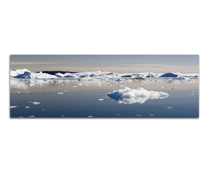 Paul Sinus Art Panoramabild auf Leinwand und Keilrahmen 150x50cm Grönland Meer Eisberge Schollen