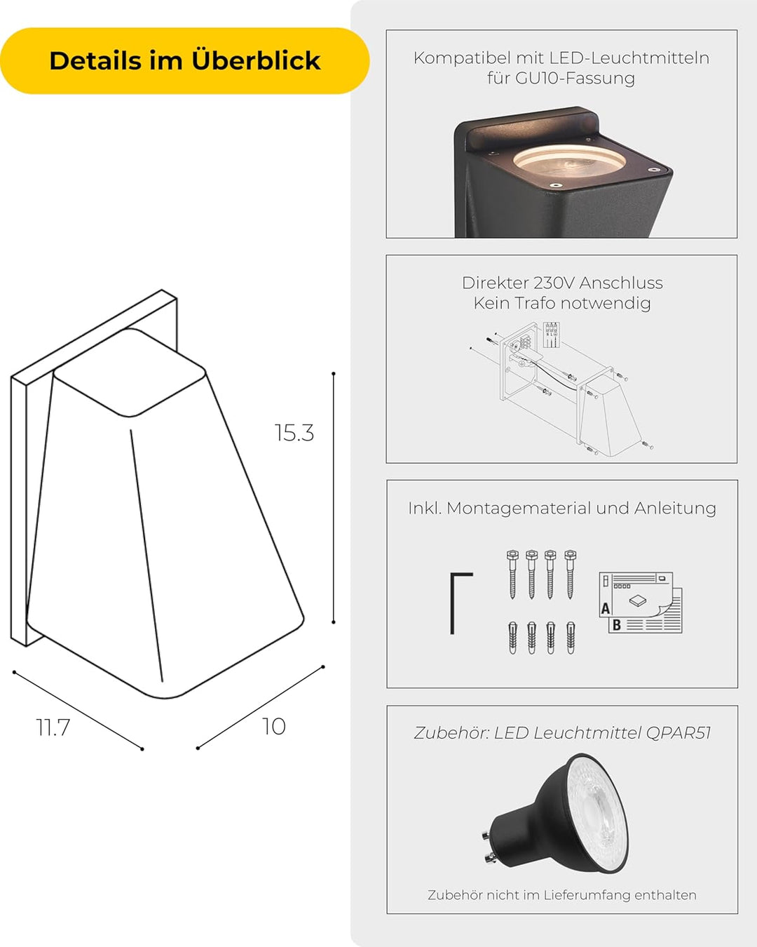 SLV WALLYX | Down-Light zur effektvollen Aussenbeleuchtung von Wänden und Hauseingang, LED Strahler,