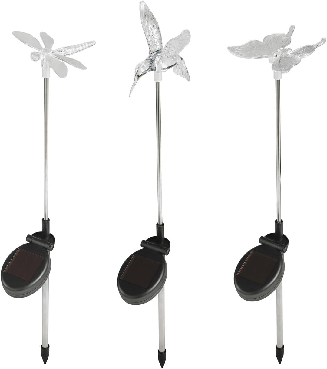Lights4fun 6er Set Solar Stableuchten Gartendeko Libelle Kolibri Schmetterling 6 Stk, 6 Stk