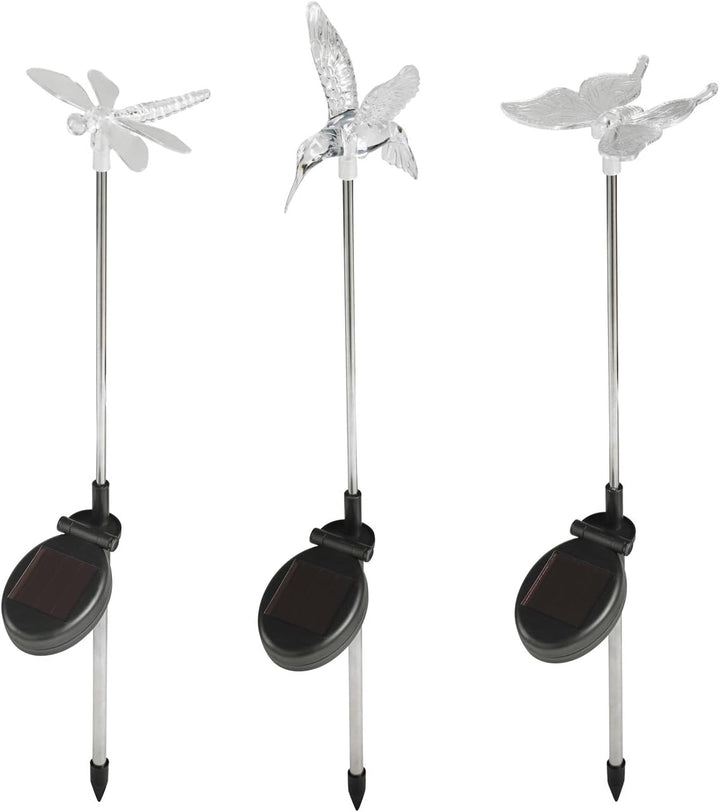 Lights4fun 6er Set Solar Stableuchten Gartendeko Libelle Kolibri Schmetterling 6 Stk, 6 Stk