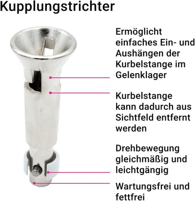 Kupplungstrichter | für 12mm Verbindungszapfen | auf Wunsch inkl. Kurbelstange aus Alu | Verbindungs