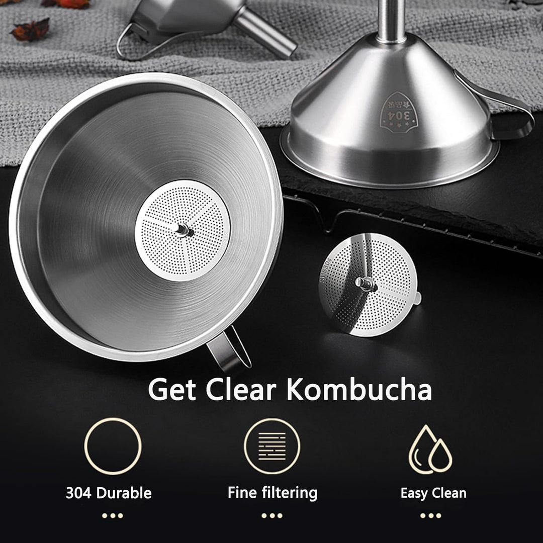 Kombucha Brauset mit 5,5L Glasfermenter & Hahn – Komplett-Set mit Edelstahl-Trichter, Tuch, Temperat