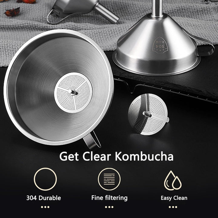 Kombucha Brauset mit 5,5L Glasfermenter & Hahn – Komplett-Set mit Edelstahl-Trichter, Tuch, Temperat