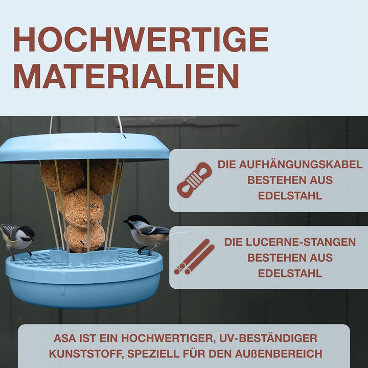 SWISSINNO Vogelfutterhaus zum Aufhängen – Lucerne SMART Birds - Meisenknödelhalter mit Auffangschale
