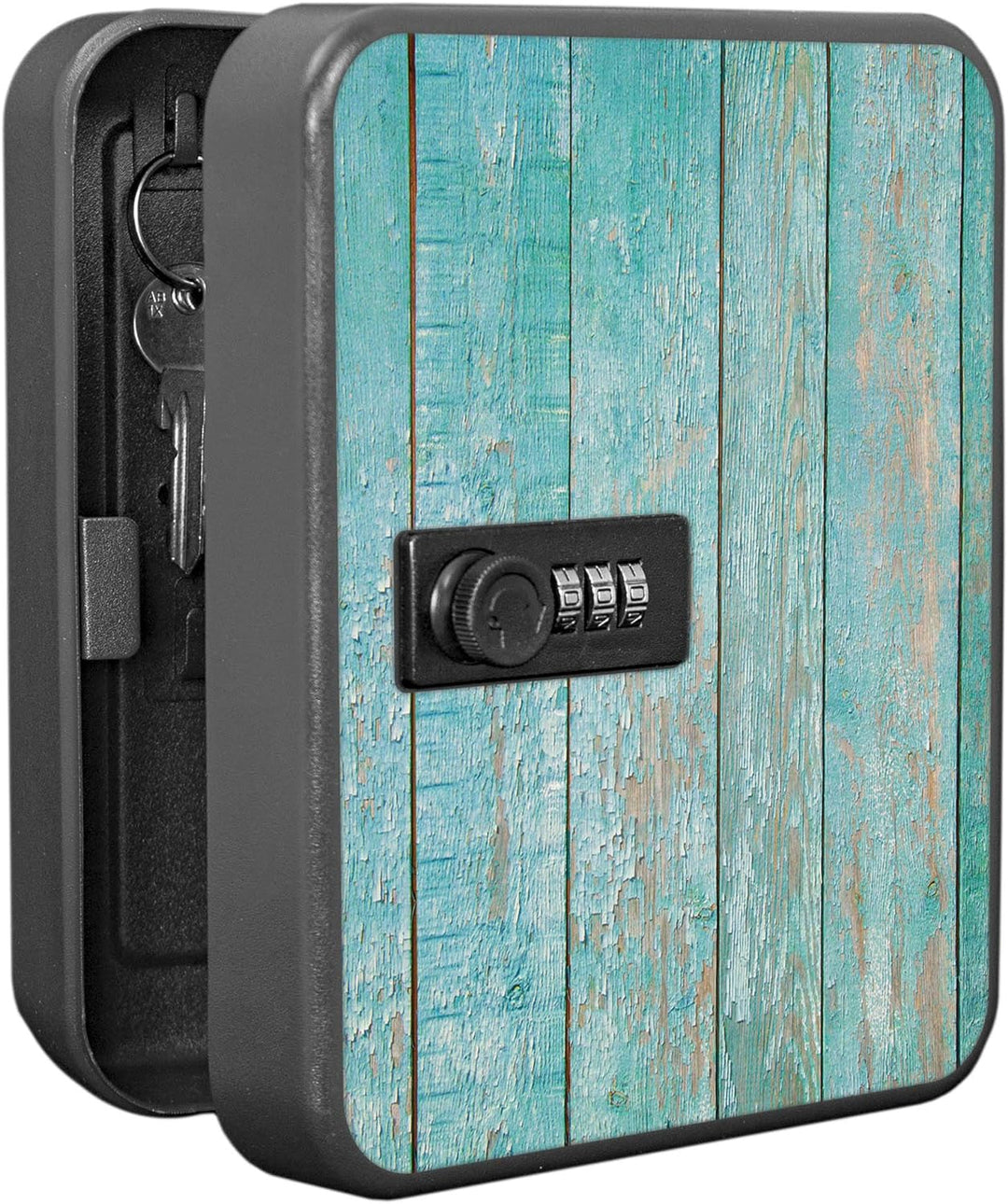 banjado® Burg-Wächter® abschliessbarer Schlüsselkasten mit Motiv Blaue Planken für 20 Schlüssel - Sc