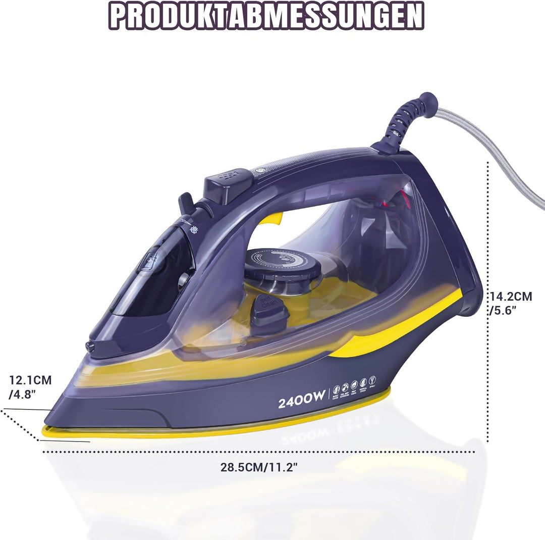 2400W Dampfbügeleisen, 350ML Wassertank, 2m Kabel, 110g Dampfstoss, 40g Dauerhaftdampf, variable Tem