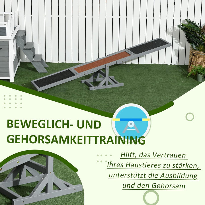 PawHut Hundewippe, Hunde Agility Wippe aus Holz, rutschfest Hunde Agilitäts Rampe für Hunde unter 30