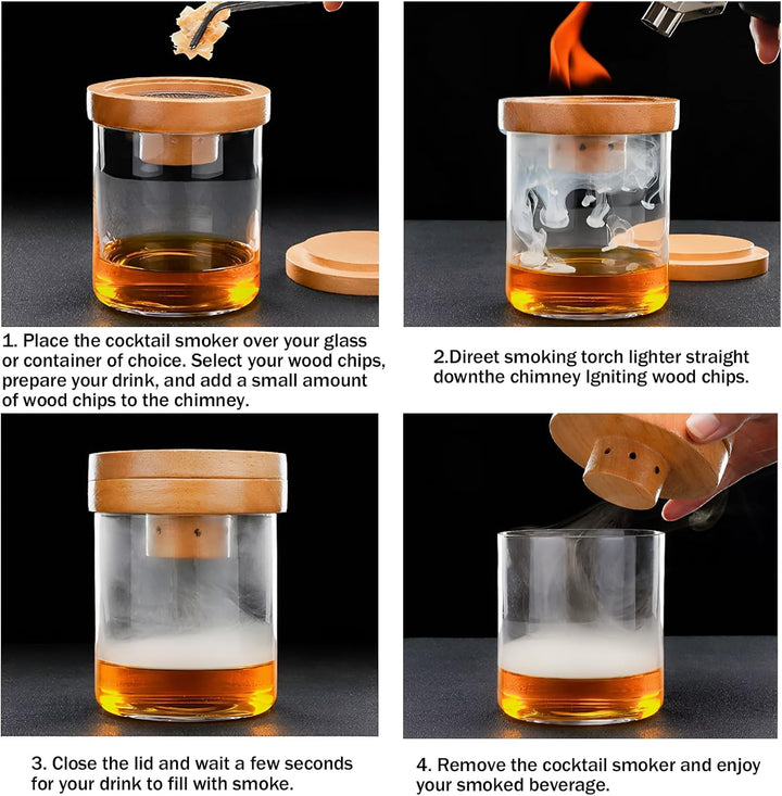 Cocktail Smoker Kit,Whiskey Smoker Kit mit 6 Holzchips,Old Fashioned Whiskey Smoker Drinks Kit,Cockt