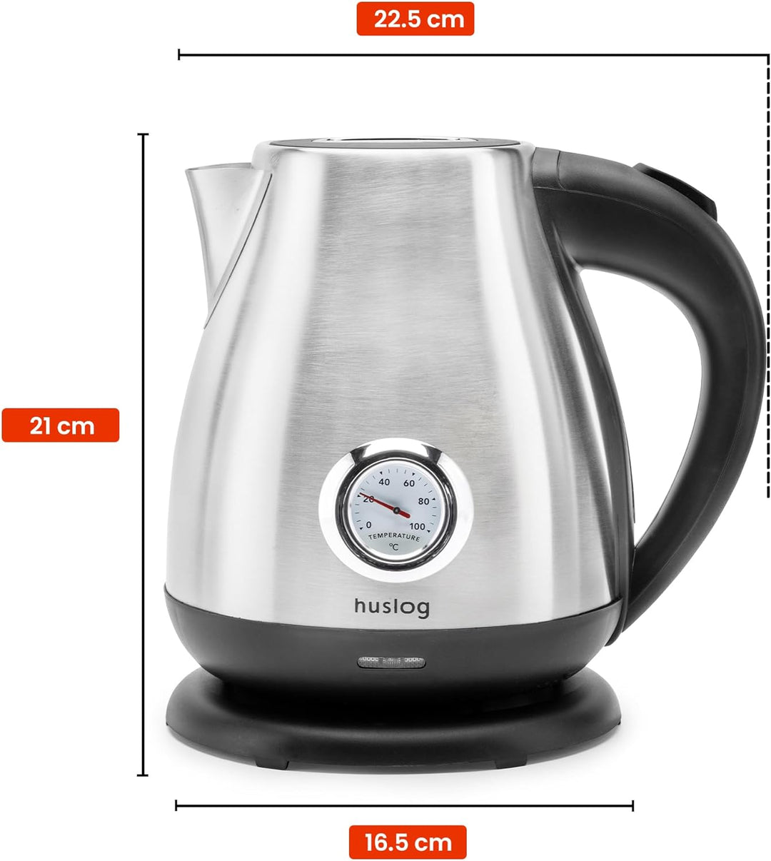 Retro Wasserkocher 1,7L aus Edelstahl, 2200W, mit Temperaturanzeige, Schnellkochfunktion, kabellos m